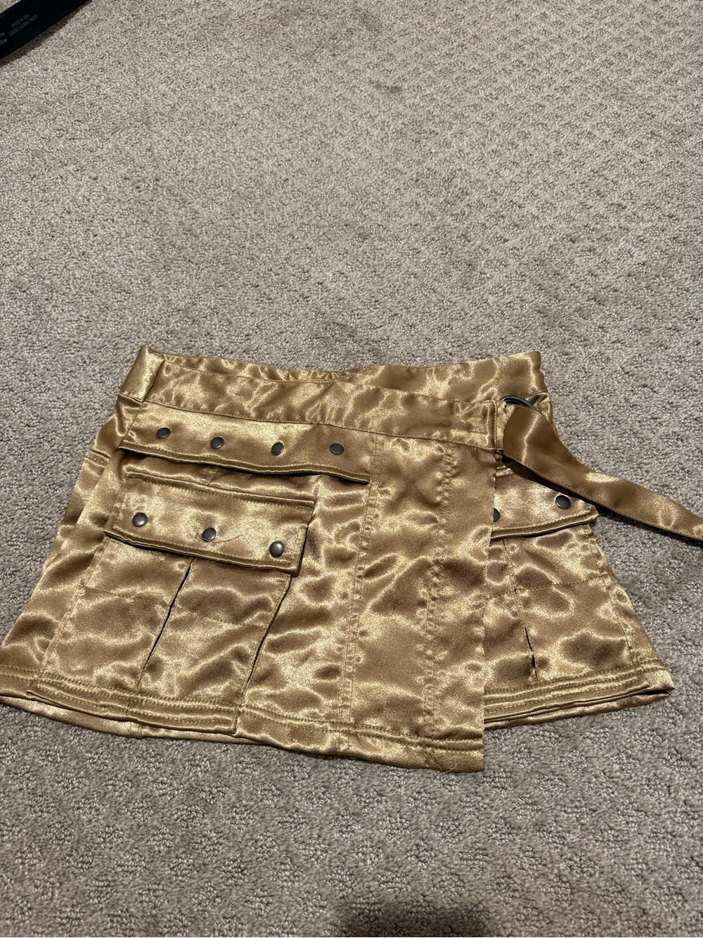 Free People Gold Satin Utility Mini Skirt